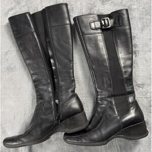 Women's Clarks Madison Rose Long Black Leather Boots Size 6.5